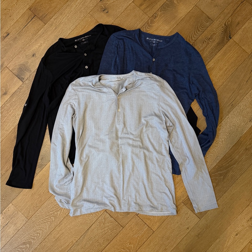 Mizzen+Main Long Sleeve Henley Shirts - Black, Blue, Gray